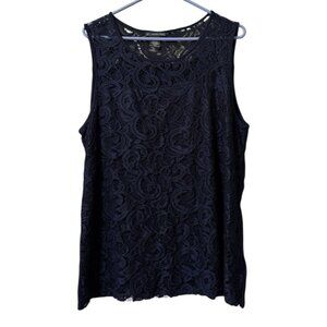 Adrianna Papell Women's XL Blue‎ Lace Overlay Stretch Sleeveless Tank Blouse